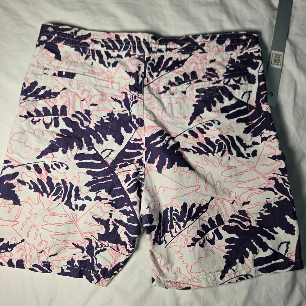 Levis Mens Hybrid Board Shorts Large Tropical Fern Leaf Print Navy Pink White